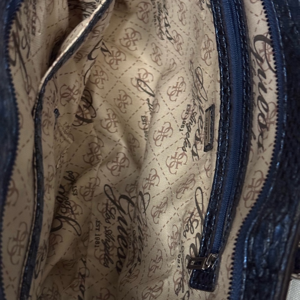 GUESS Metallic Blue Snake-Embossed Tote with Charm - Picture 3 of 5
